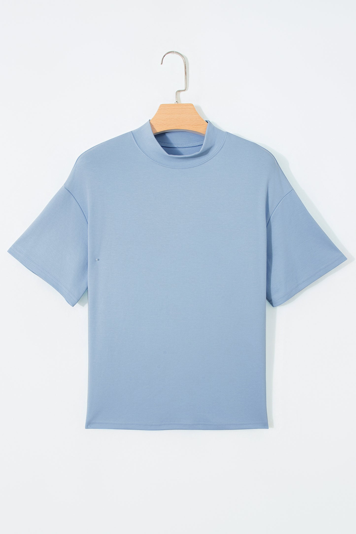 Dark Blue Oversized Mock Neck Tee Casual Relaxed Top