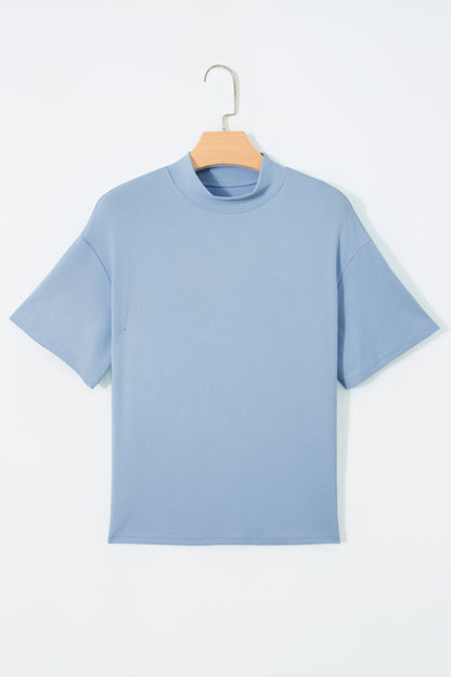 Dark Blue Oversized Mock Neck Tee Casual Relaxed Top