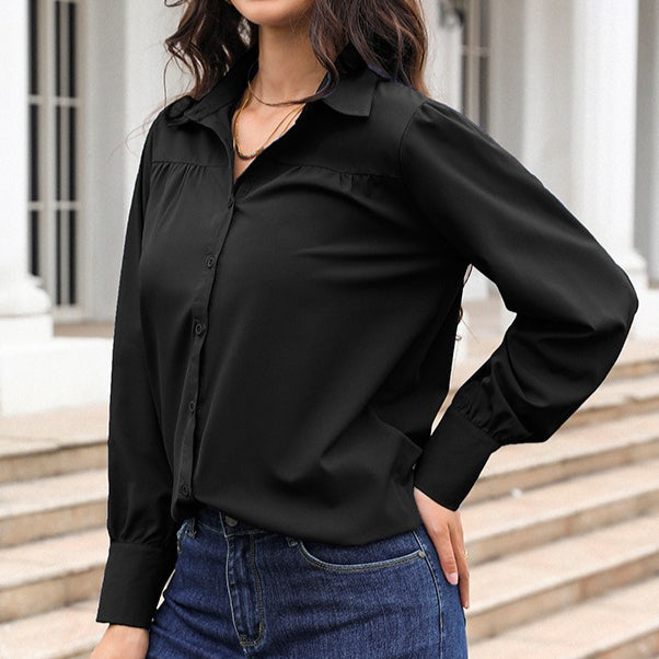 Women's Relaxed Puff Sleeve Button Down Shirt Blouse