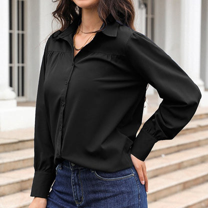 Women's Relaxed Puff Sleeve Button Down Shirt Blouse