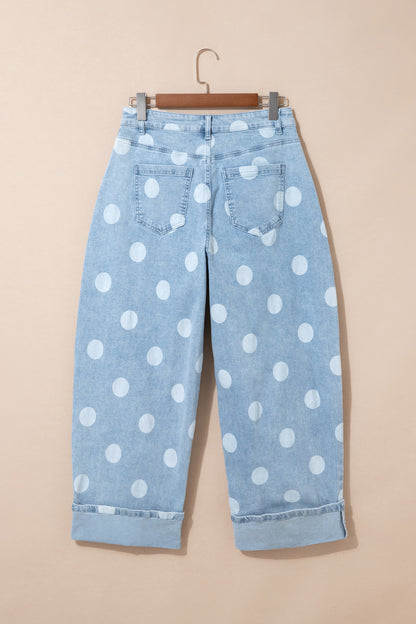 Women's Polka Dot Cuffed Wide Leg Jeans