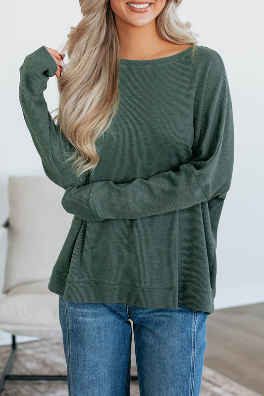 Waffle Knit Loose Long Sleeve Casual Top