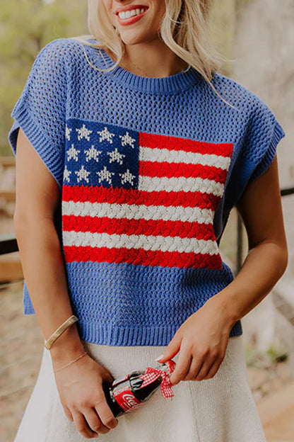 American Flag Knit Sweater Vest Patriotic Summer Top