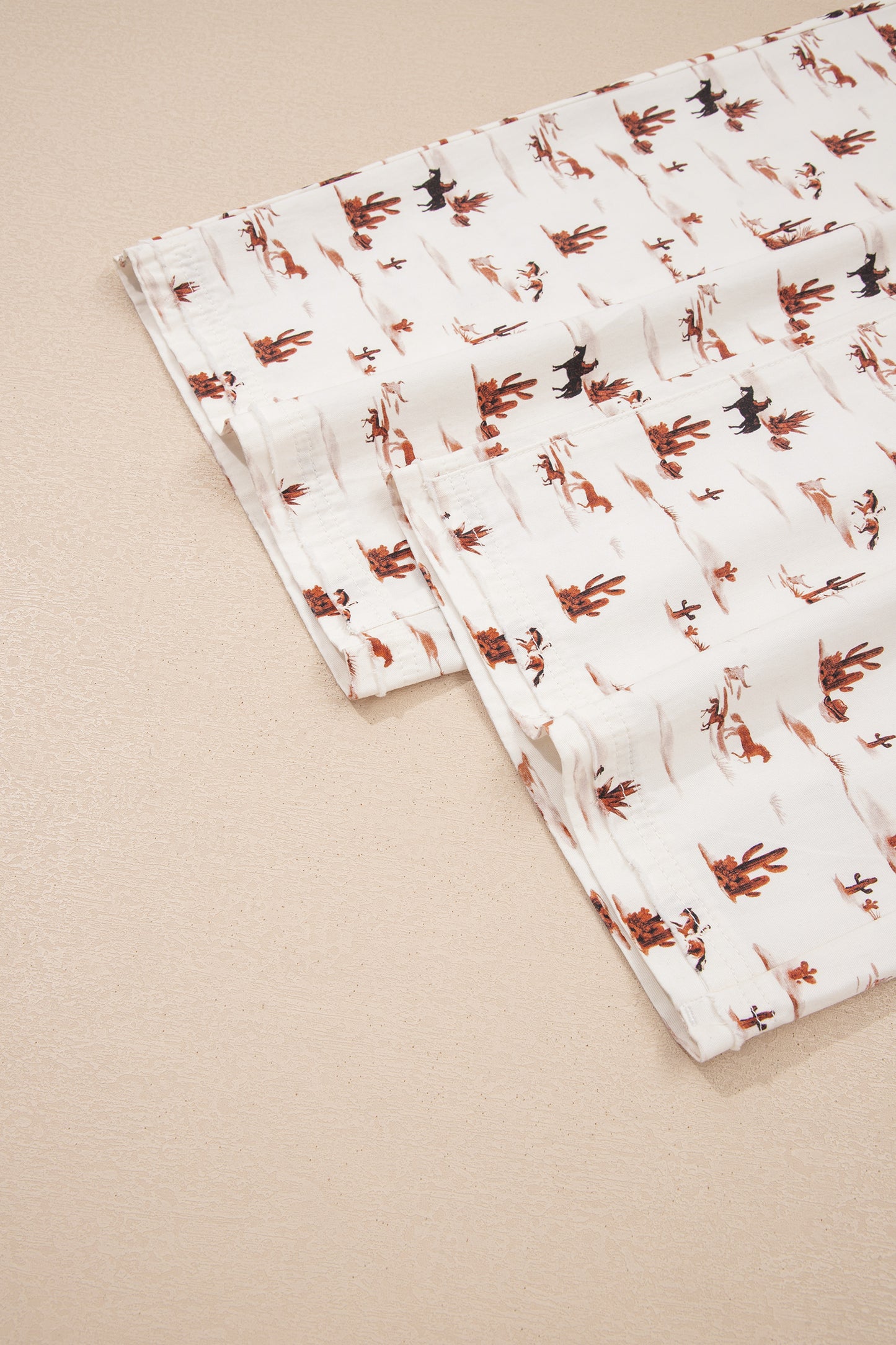 Beige Western Print Adjustable Strap Loose Cotton Jumpsuit