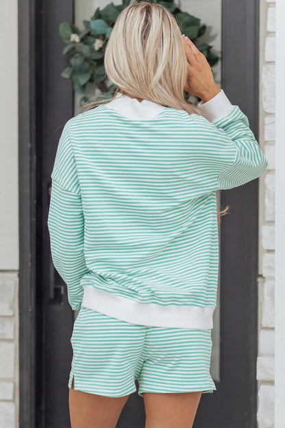 Pink Stripe Oversized Mock Neck Sweatshirt Shorts Set