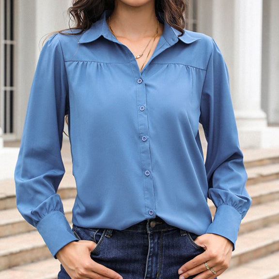 Women's Relaxed Puff Sleeve Button Down Shirt Blouse