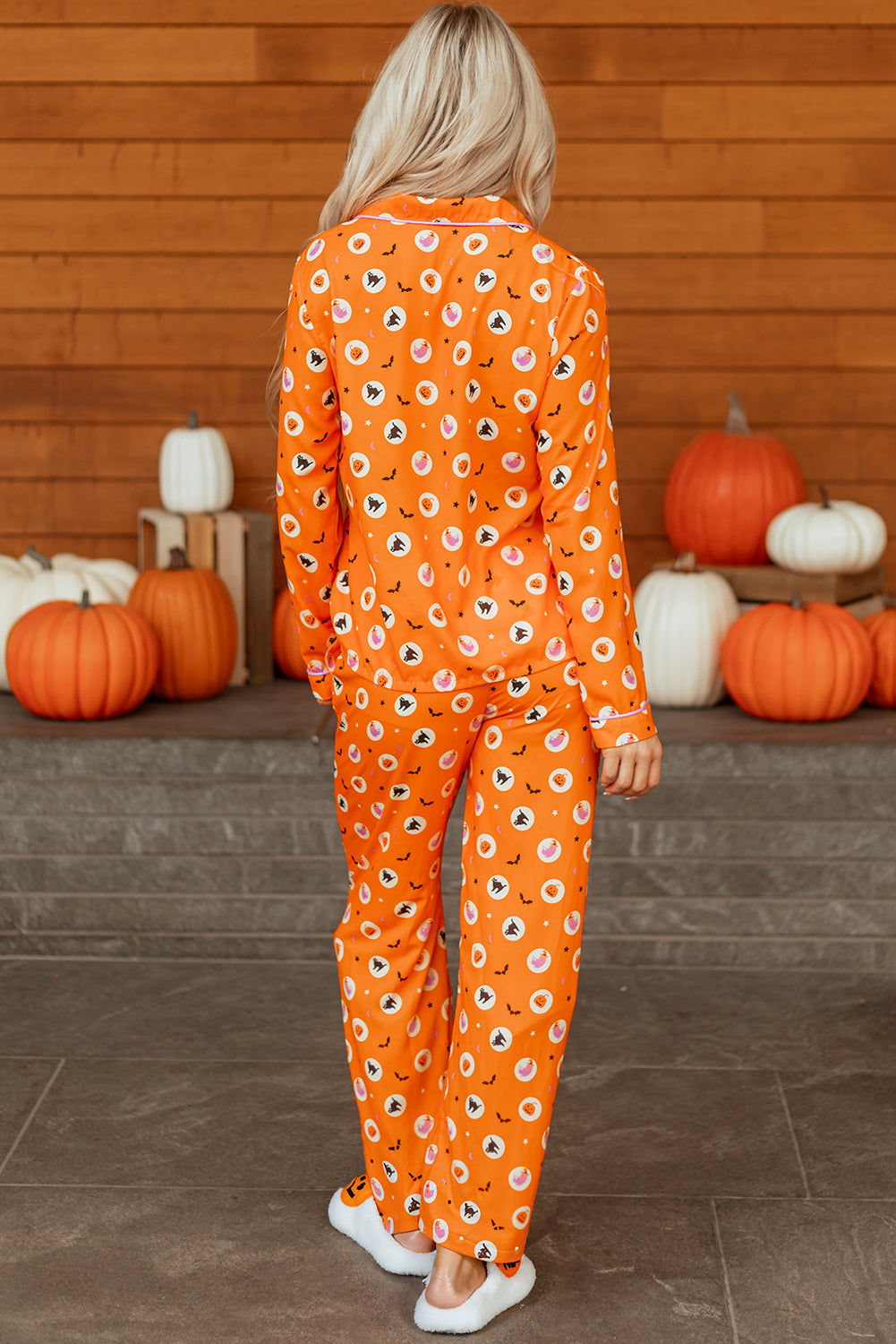 Women's Halloween Pumpkin Print Long Sleeve Pajama Set