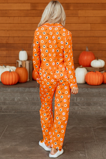 Women's Halloween Pumpkin Print Long Sleeve Pajama Set