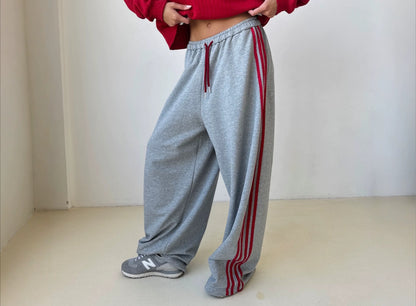 Women's Baggy Striped Streetwear Track Pants Elastic Waist