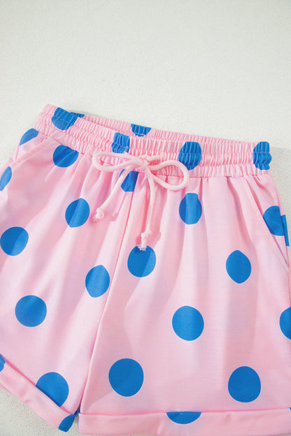 Green Polka Dot Lounge Set V Neck Tee and Shorts