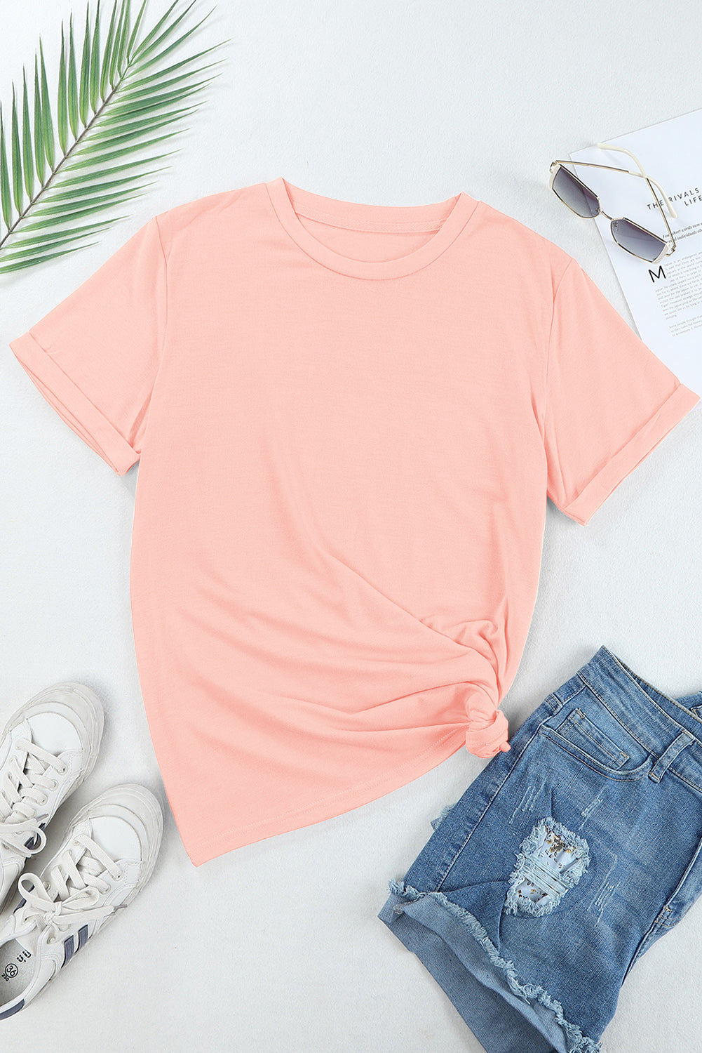 White Casual Crew Neck Short Sleeve Basic Tee