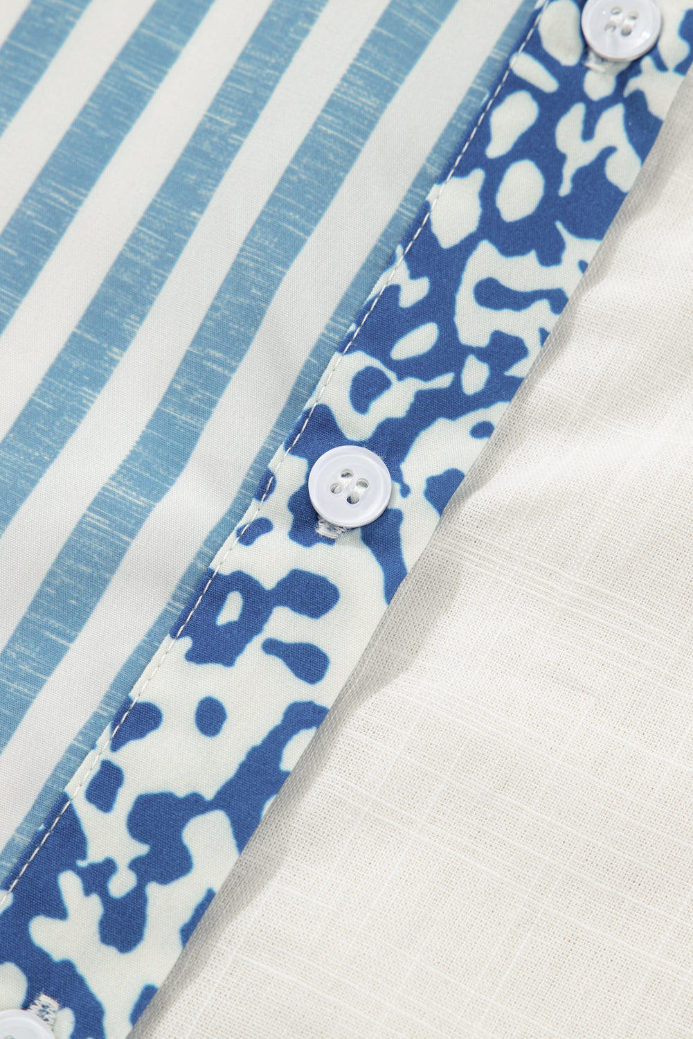 Sky Blue Striped Leopard Patchwork Cotton Plus Shirt