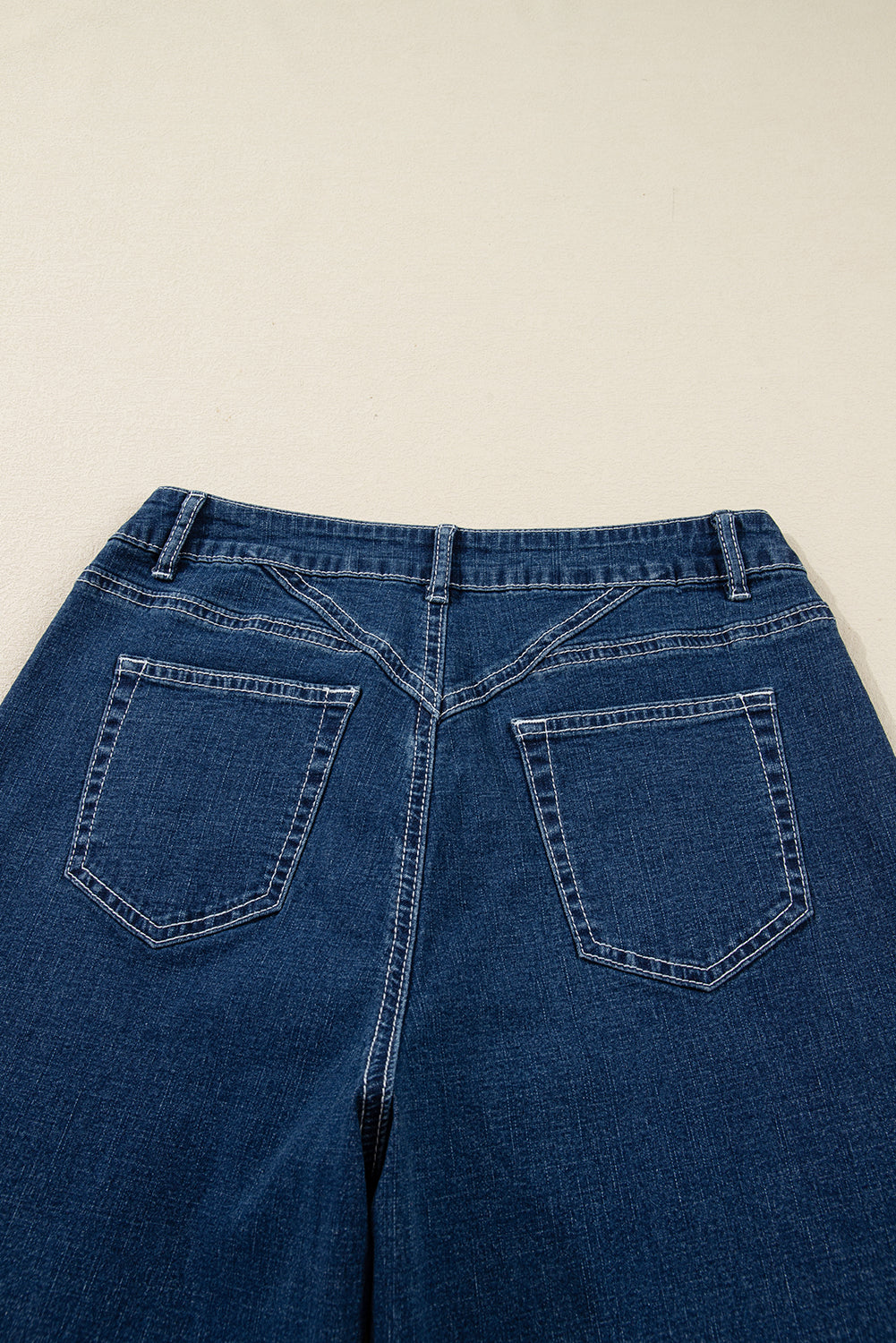 Sail Blue Stitched High Waist Loose Cuffed Jeans