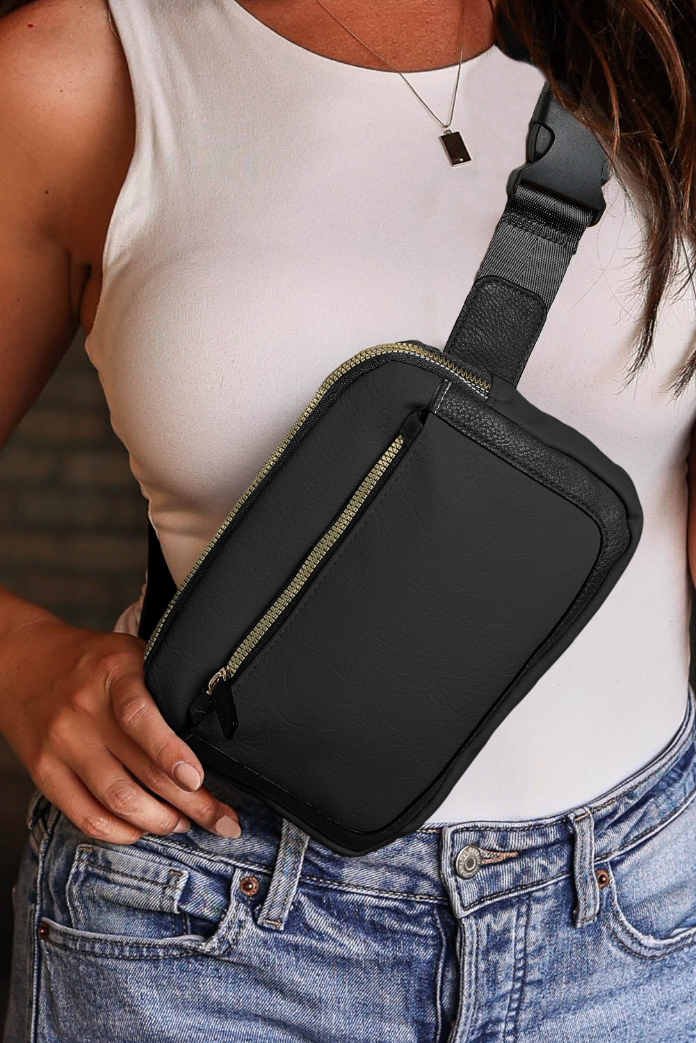 Black PU Leather Mini Crossbody Sling Bag Adjustable Strap