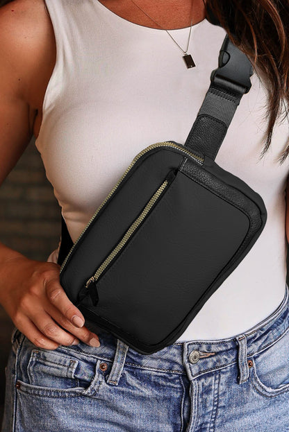 Black PU Leather Mini Crossbody Sling Bag Adjustable Strap