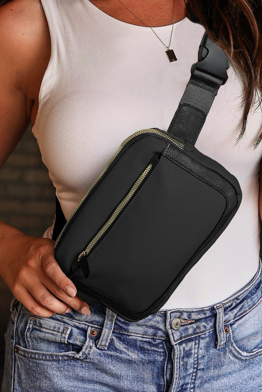 Black PU Leather Mini Crossbody Sling Bag Adjustable Strap