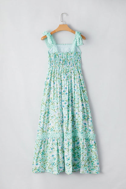 Pink Floral Lace Strap Empire Waist Maxi Dress