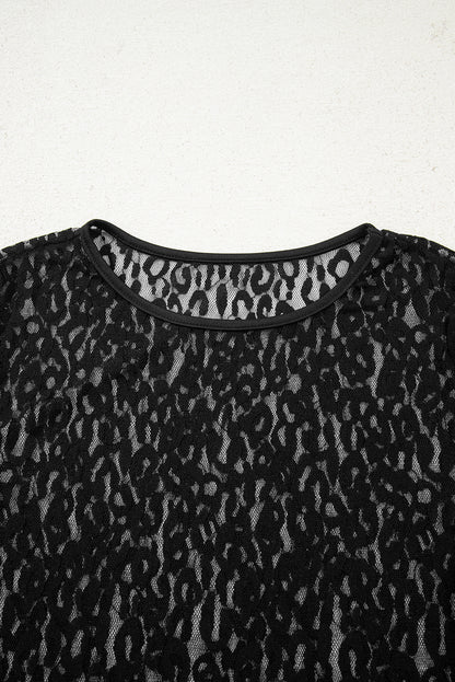 Leopard Mesh Long Sleeve Top Sheer Sexy Shirt Women