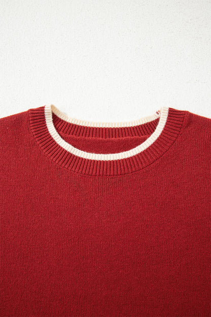 Leopard Bow Split Cuff Contrast Knit Sweater for Women