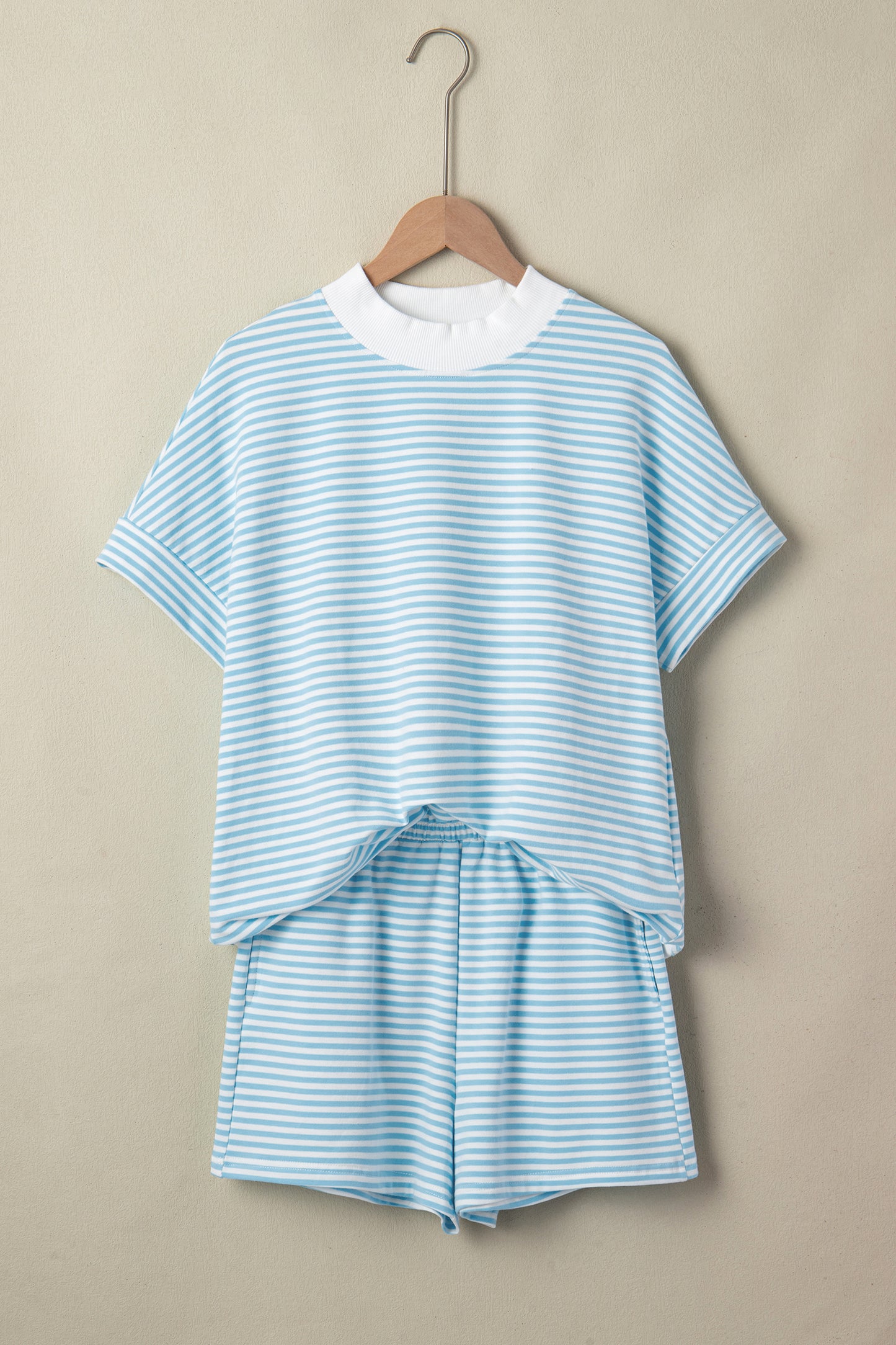 Casual Stripe 2 Piece Short Set Women Lounge Outfit