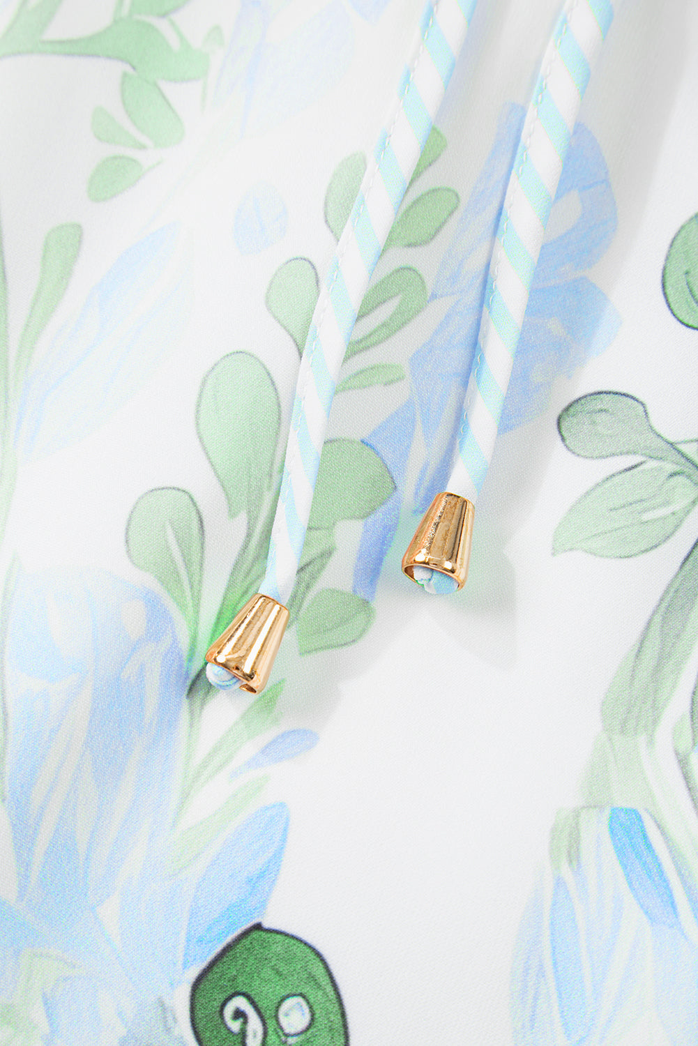 Sky Blue Floral Ruffle Sleeve Tie Neck Mini Dress