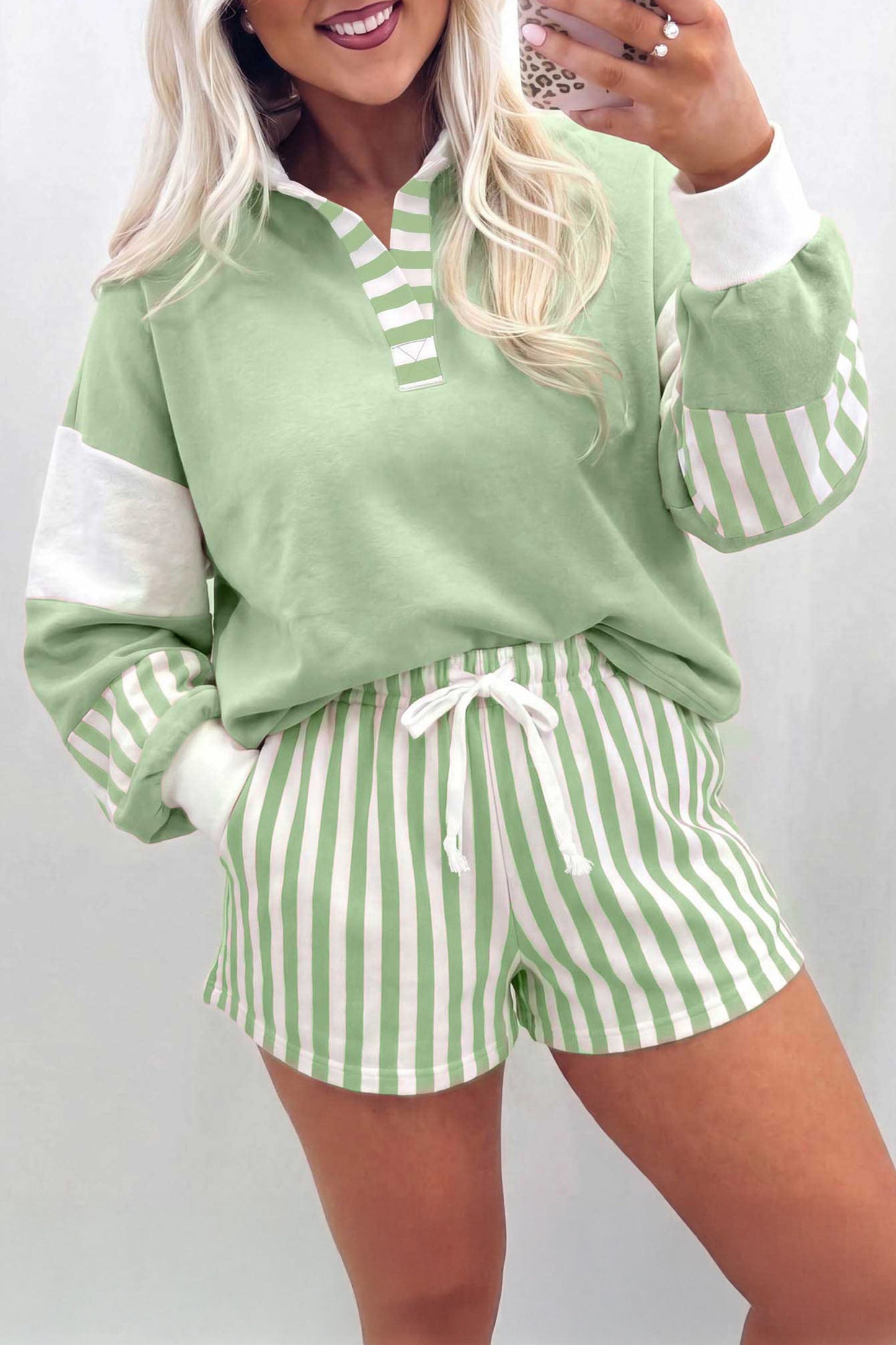 Women's Preppy Striped Color Block Matching Set