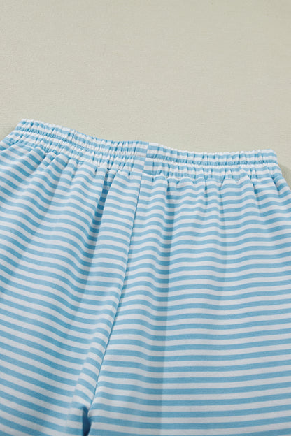 Casual Stripe 2 Piece Short Set Women Lounge Outfit
