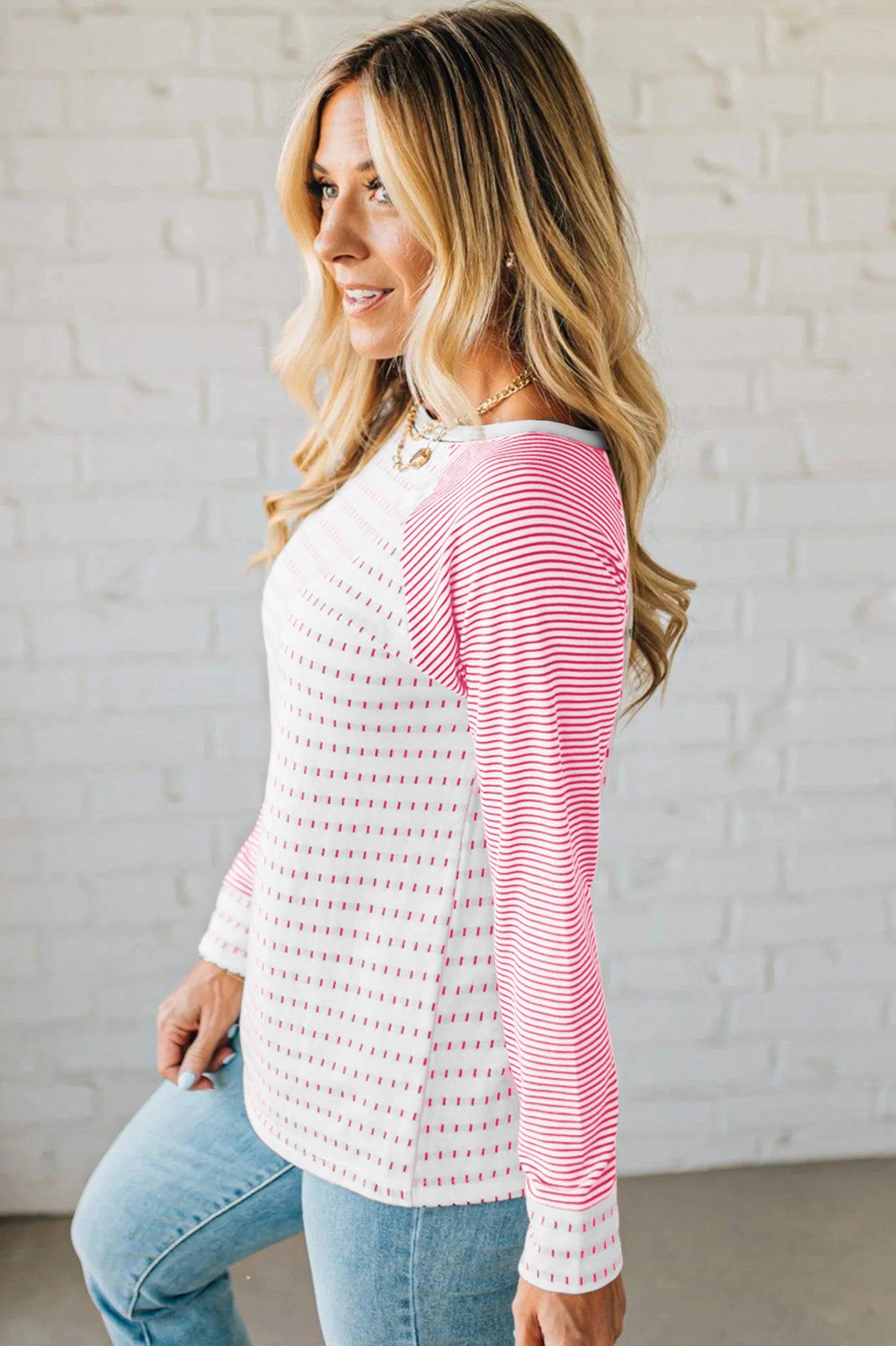 Striped Raglan Sleeve Color Block Long Sleeve Top