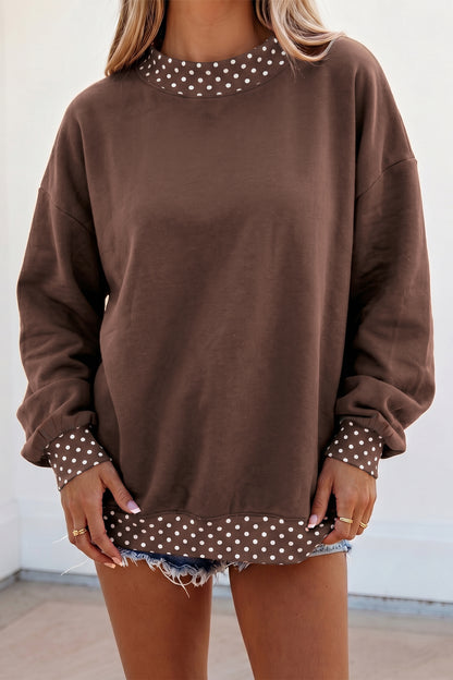 Red Polka Dot Trim Oversized Colorblock Sweatshirt