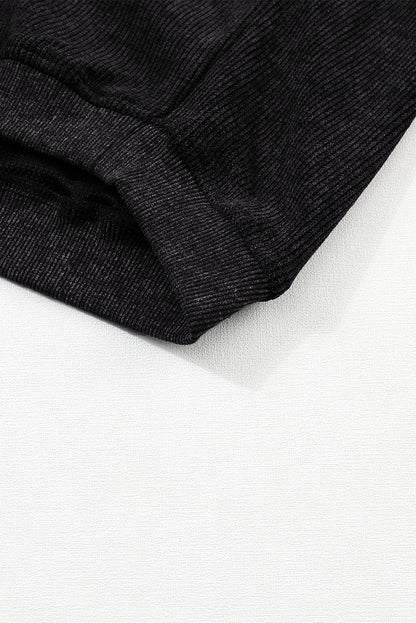 Black Ribbed Knit Crew Neck Oversized Sweatshirt