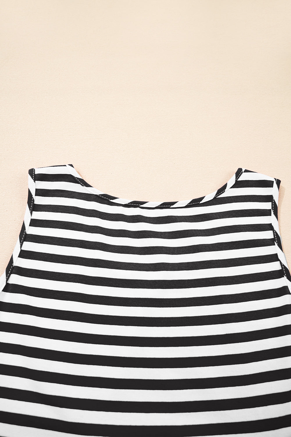 Black White Stripe U-Neck Sleeveless Loose Mini Dress