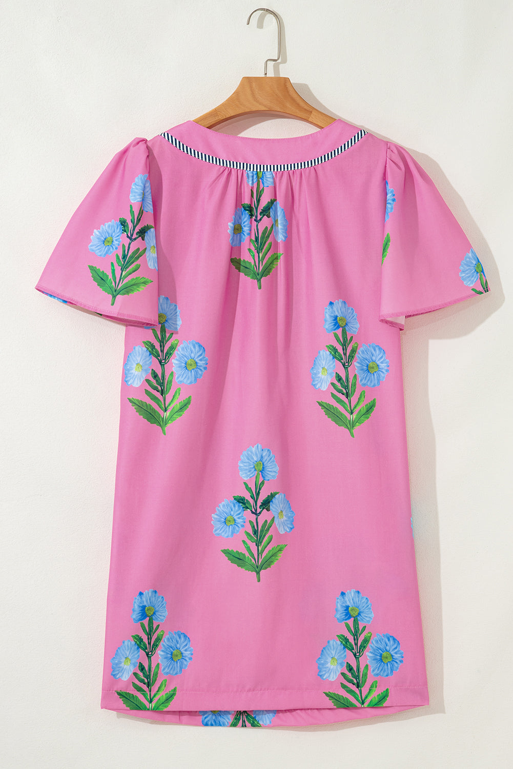 Easter Floral Split Neck Short Sleeve Mini Dress