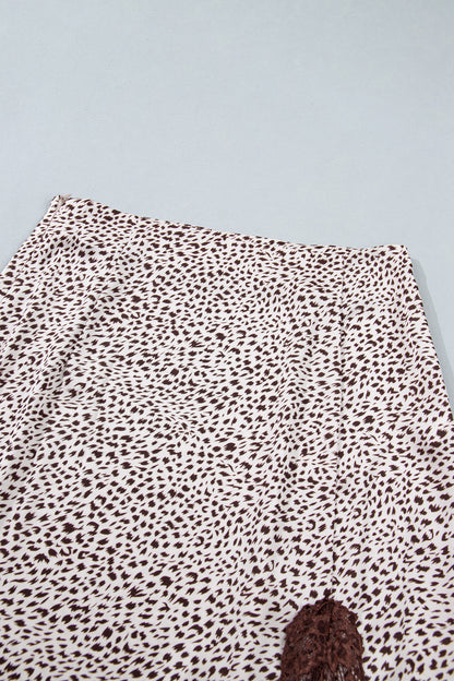 Cheetah Print Lace Trim Split Maxi Western Skirt