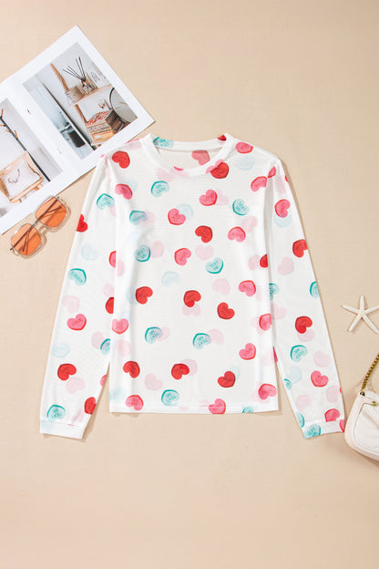 White Sheer Mesh Slogan Heart Printed Long Sleeve Top