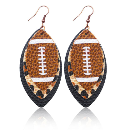 Chestnut Rugby Football Shape PU Leather Drop Earrings
