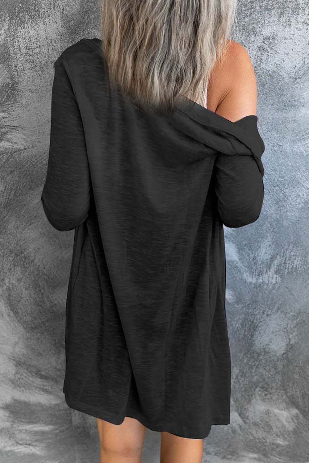 Beige Solid Color Open-Front Buttons Cardigan