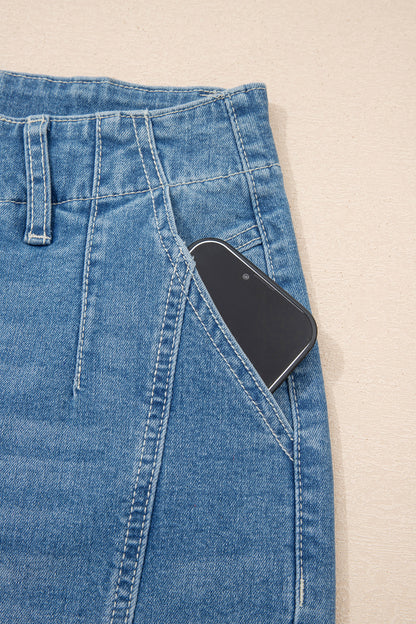 High Rise Seamed Cuffed Barrel Leg Jeans