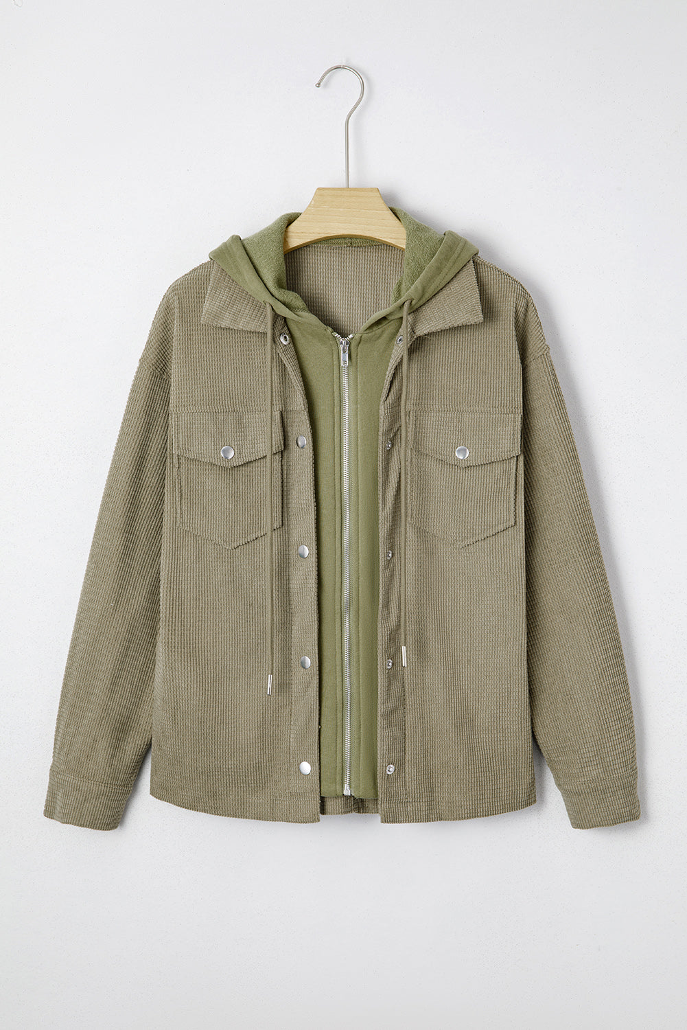 Beige 2 in 1 Thermal Knit Textured Hooded Jacket