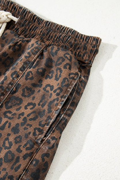 Leopard Print Drawstring Skort Casual High Waist Mini