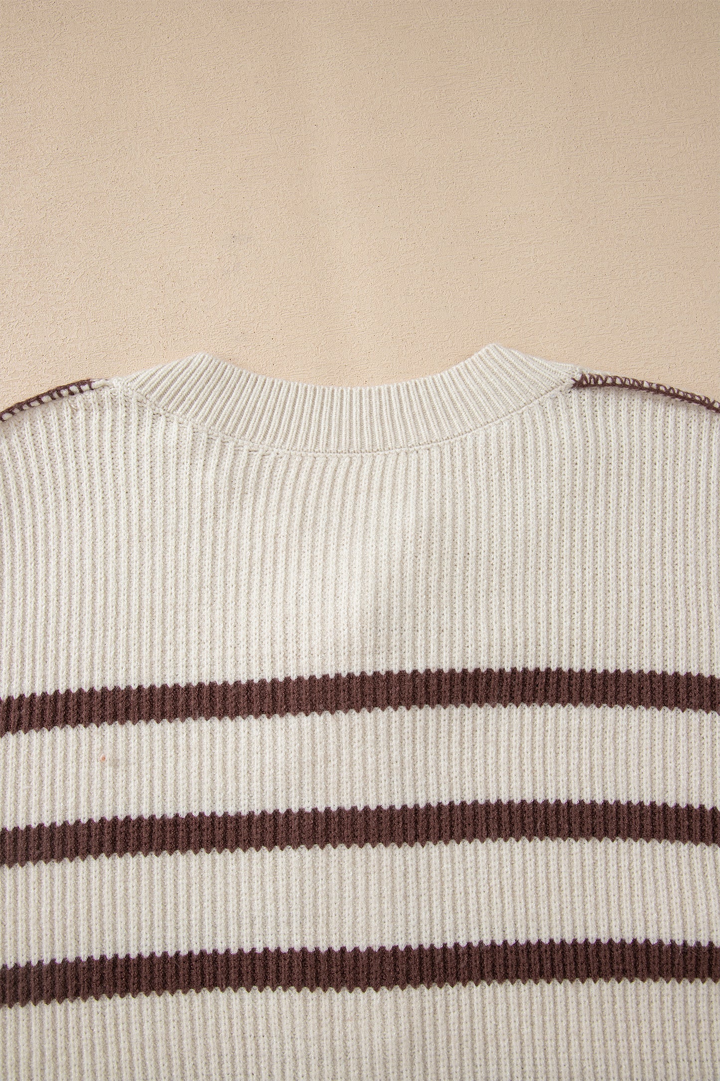Striped Ribbed Henley Sweater Drop Shoulder Pullover