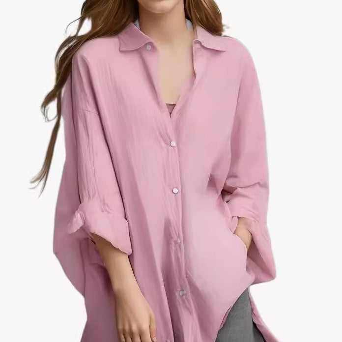 Women's Oversized Cotton Linen Button Down Tunic