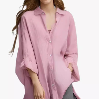 Women's Oversized Cotton Linen Button Down Tunic