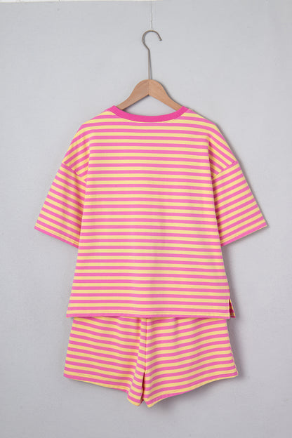 Striped Two Piece Lounge Set Womens Tee and Shorts