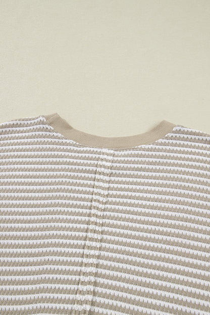 Plus Size Brown Stripe Knit Long Sleeve Ribbed Top