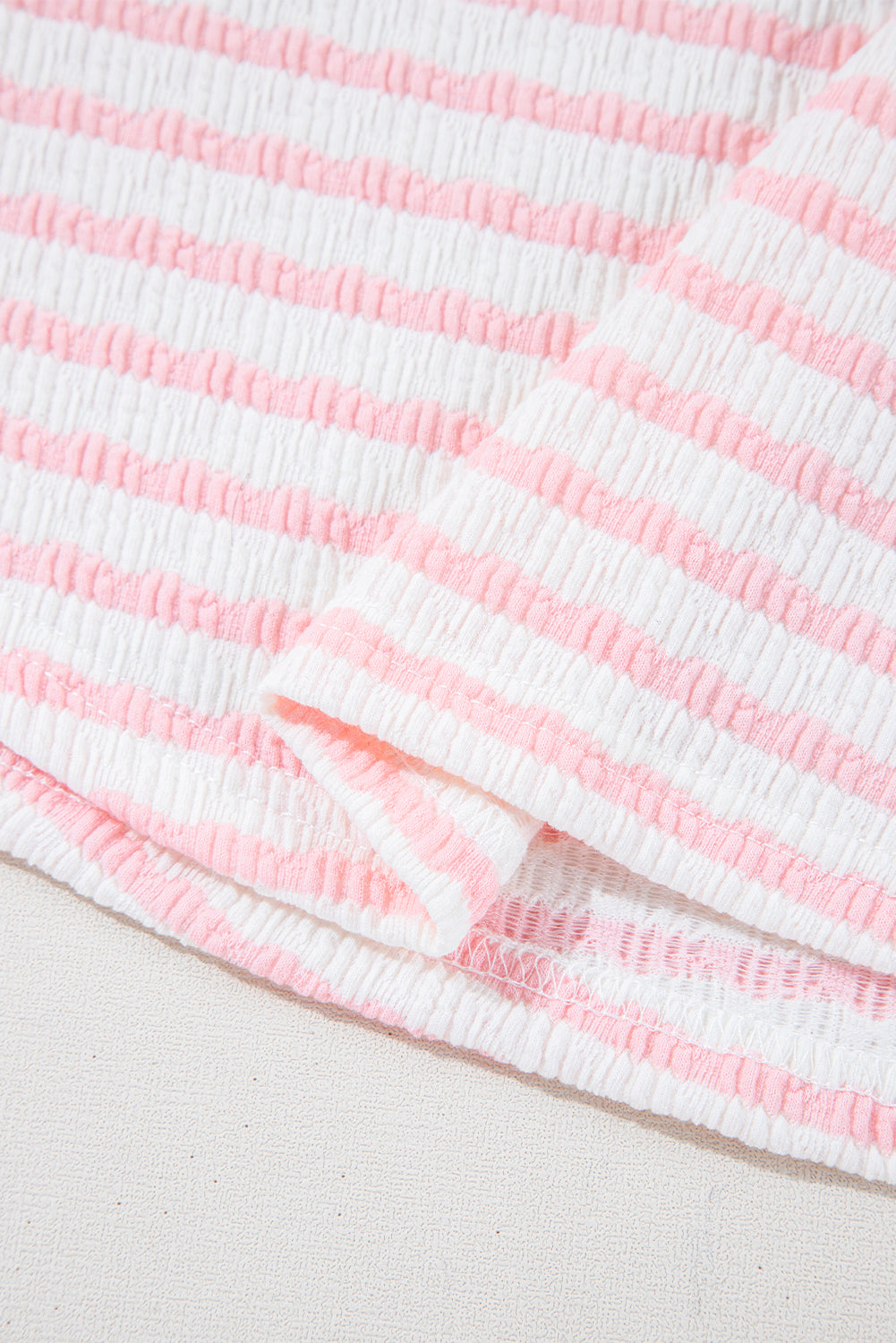 Pink Stripe Textured Knit Lounge Set Drawstring Shorts