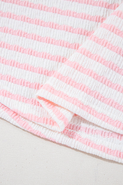 Pink Stripe Textured Knit Lounge Set Drawstring Shorts