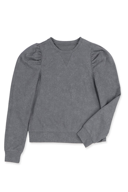 Gray Vintage Washed Puff Sleeve Sweatshirt