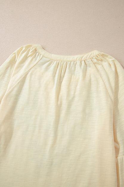 Floral Embroidered V Neck Balloon Sleeve Blouse
