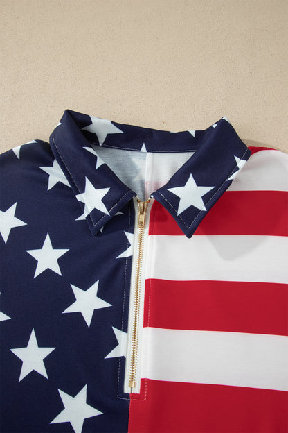 4th of July American Flag Oversized Quarter Zip Sweatshirt