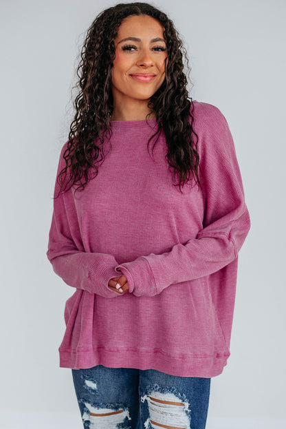 Waffle Knit Loose Long Sleeve Casual Top